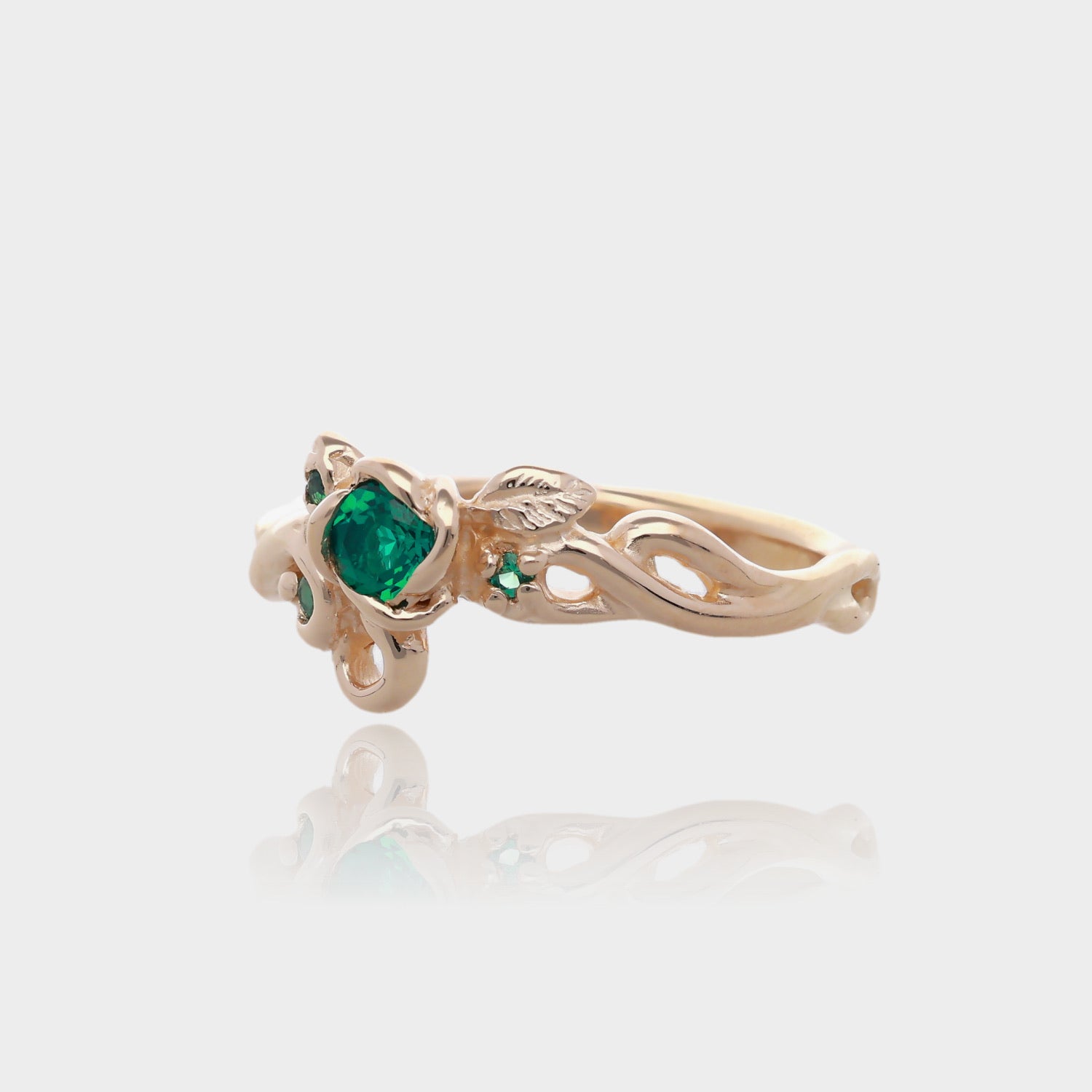Rose Garden Wedding Set Yellow Gold and Emerald