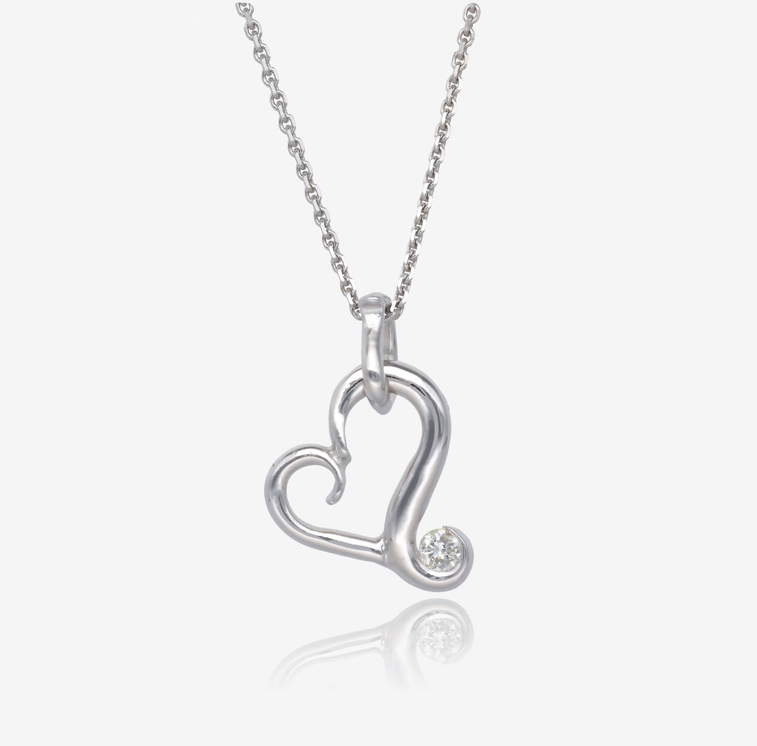 Silver Moissanite Heart Necklace, Flutter