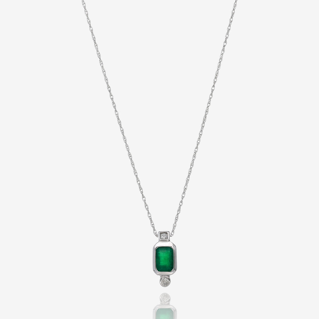 Natural Emerald and Diamond Stacked Pendant in 14K White Gold