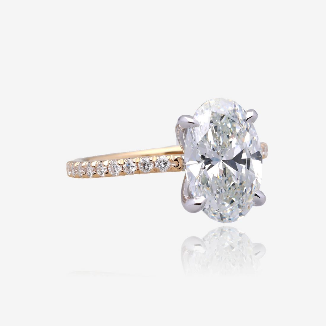3ct Lab Grown Oval Diamond Solitaire with Pavé Band 14K Yellow Gold