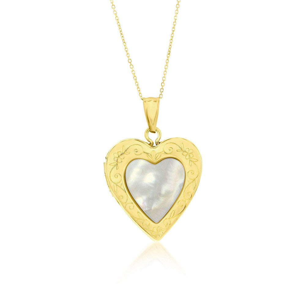 Mother of Pearl 20MM Heart Locket 14K Yellow Gold