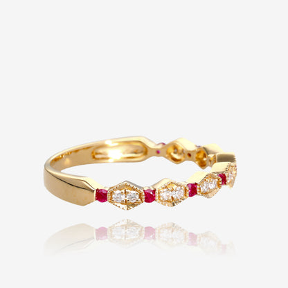 Yellow Gold Ruby and Diamond Accent Ring