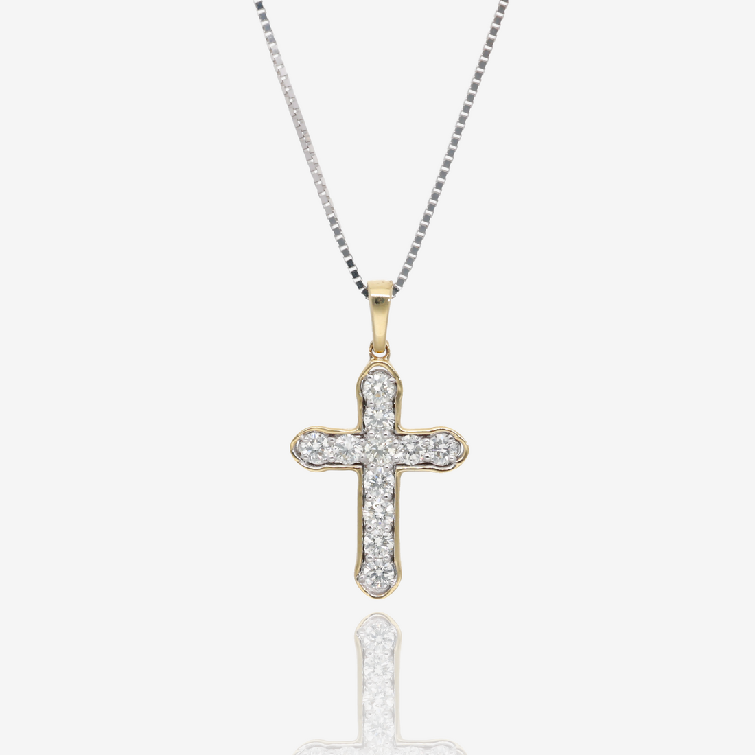 Faith Unshaken Two Tone Natural Diamond Cross Pendant in 14K Yellow and White Gold