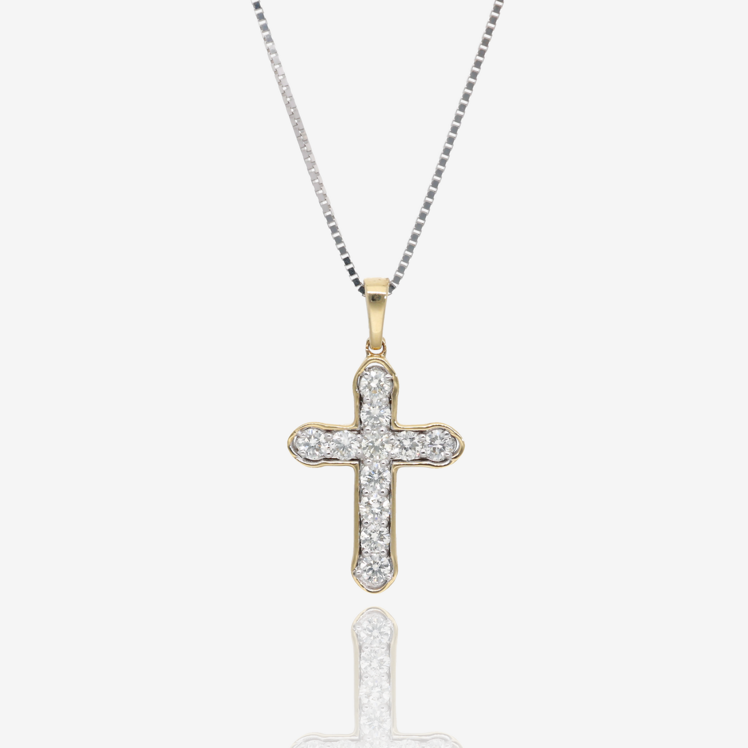 Faith Unshaken Two Tone Natural Diamond Cross Pendant in 14K Yellow and White Gold