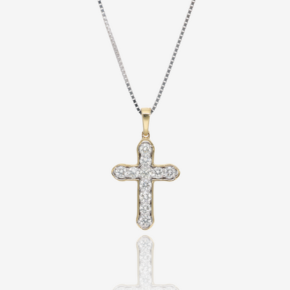 Faith Unshaken Two Tone Natural Diamond Cross Pendant in 14K Yellow and White Gold