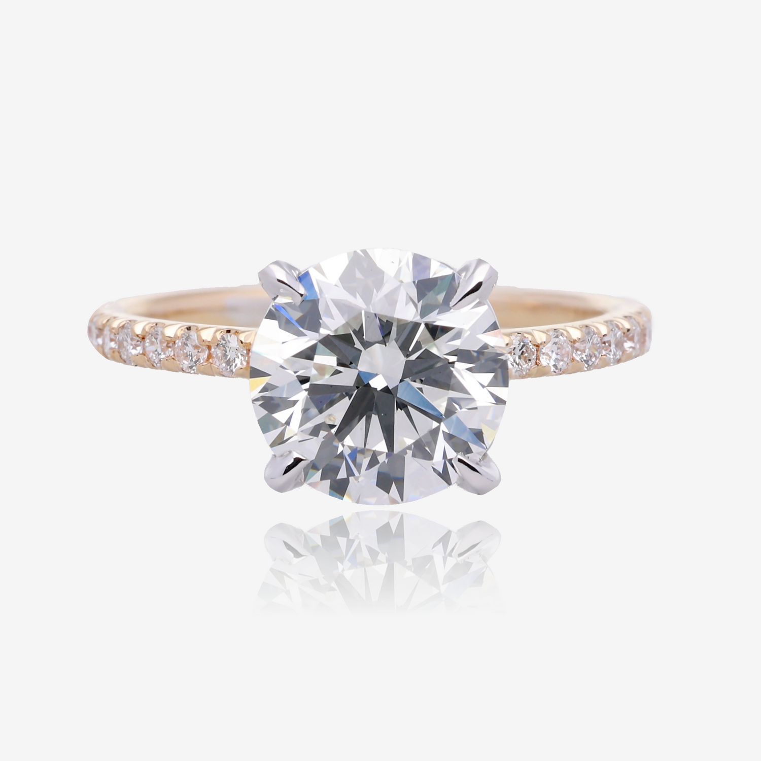 2.5ct Lab Grown Round Diamond Solitaire with Pavé Band 14K Yellow Gold
