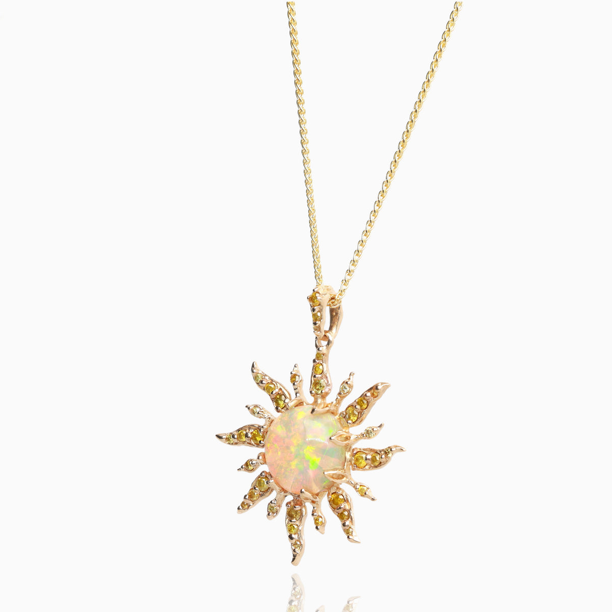 Solstice Opal and Yellow Diamond Sun Necklace