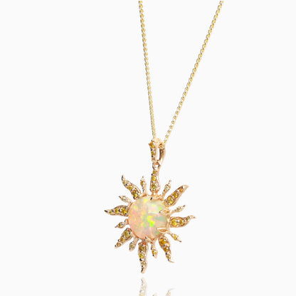 Solstice Opal and Yellow Diamond Sun Necklace