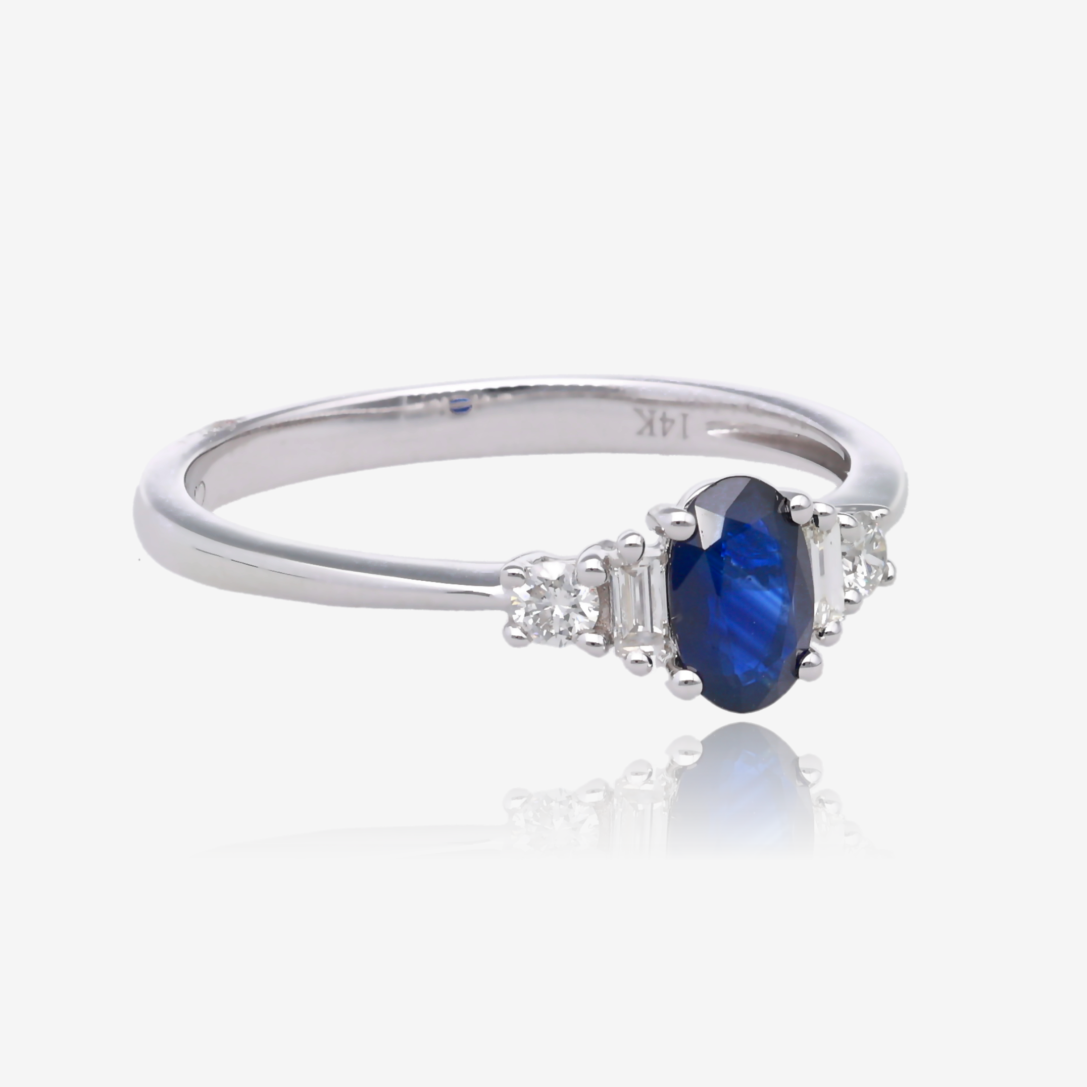 Oval Sapphire and Diamond Tapered Ring in 14K White Gold