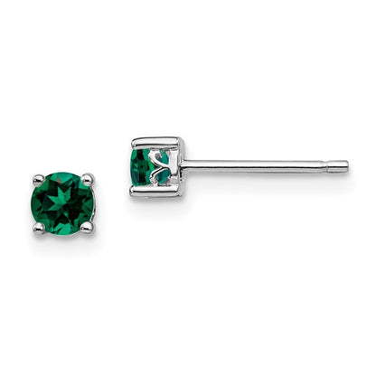 Sterling Silver 4mm Round Created Emerald Post Earrings