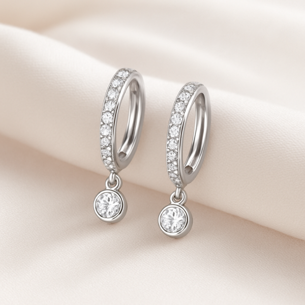 Drop of Diamond Bezel Dangle Hoops