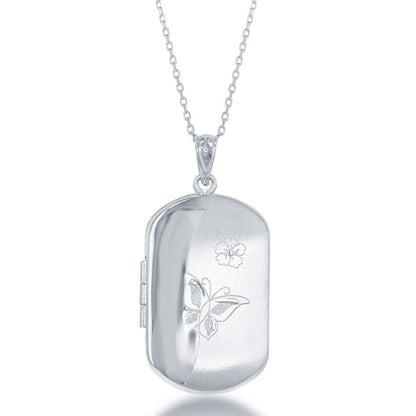 Sterling Silver Butterfly Rectangular Locket With Chain