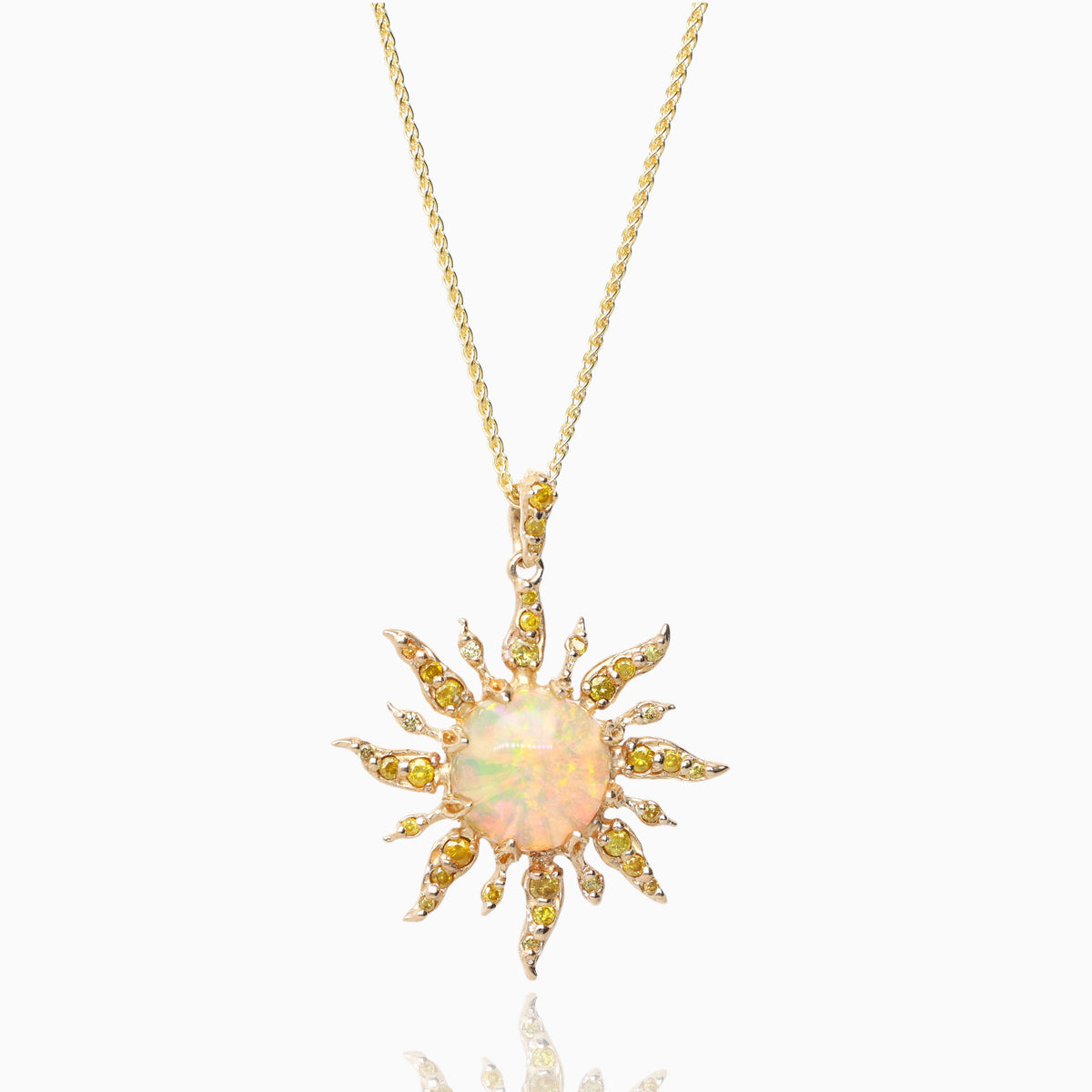 Solstice Opal and Yellow Diamond Sun Necklace