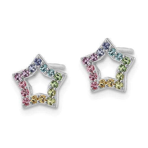 Rainbow Crystal Star Sterling Silver Studs Earrings