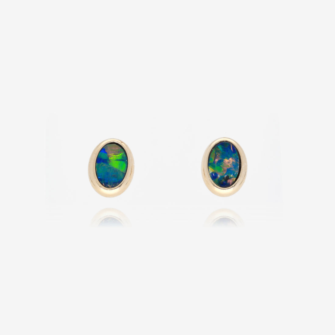 Northern Lights Opal Oval Stud Earrings in 14K Yellow Gold