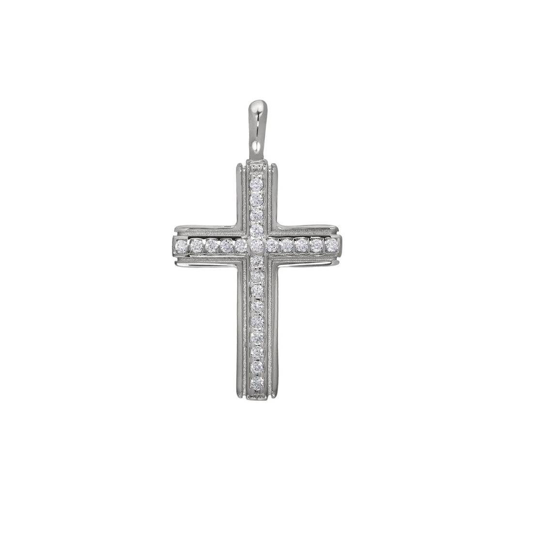 Sterling Silver Cross W/Simulant Diamonds in Center