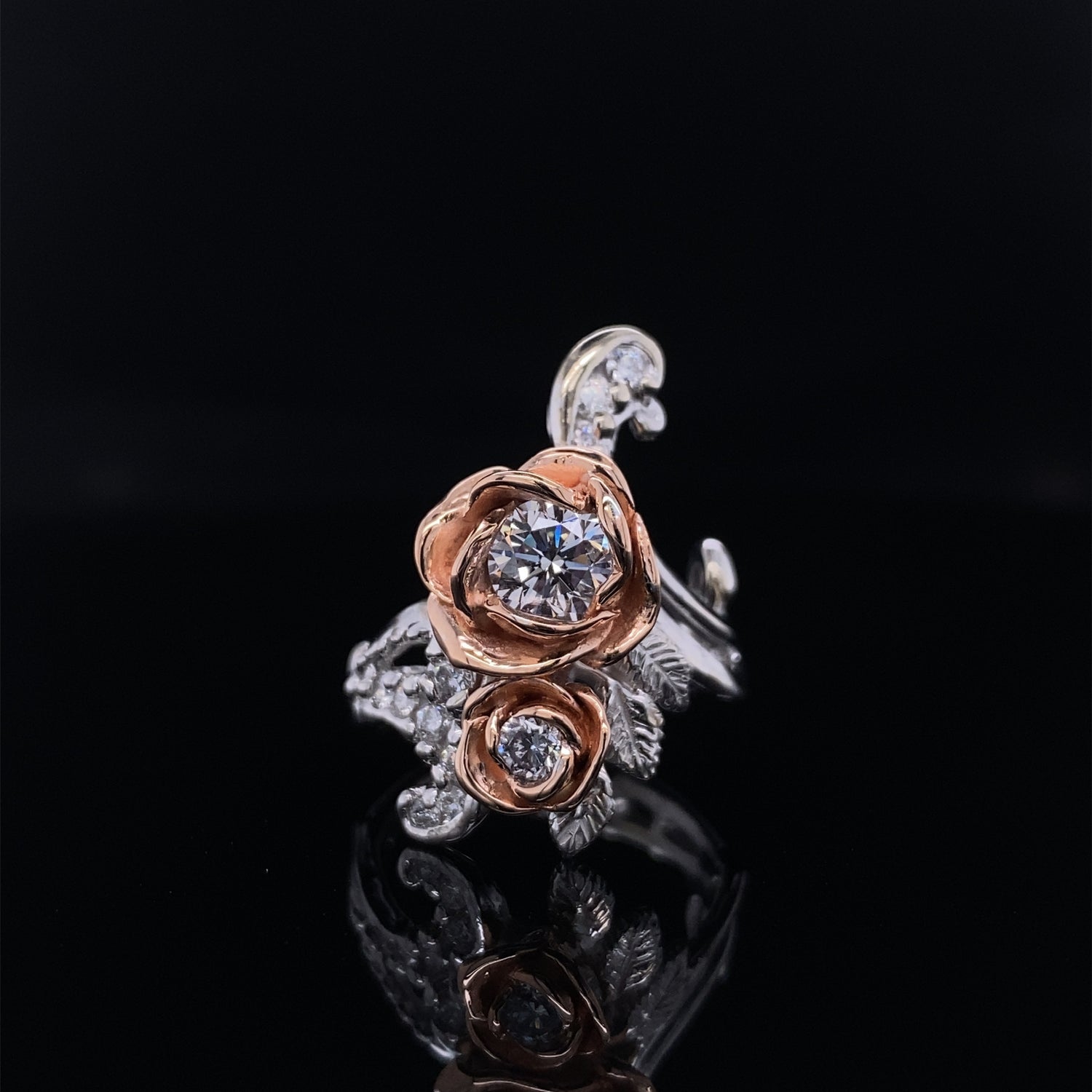 1.11TW, .75ctr Lillian Diamond Ring, Rose and White Gold