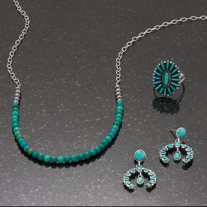 Desert Sea Natural Turquoise Silver Dangle Earrings