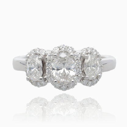 Past Present Future Oval Halo Diamond Ring