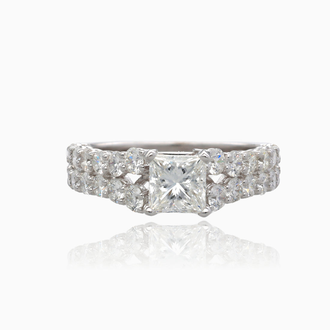 Double Row Princess Cut Diamond Cathedral Ring