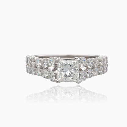 Double Row Princess Cut Diamond Cathedral Ring