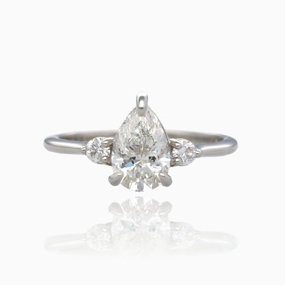 1ct Pear Shape Pure Grown Diamond 1.10TDW Three Stone Platinum Ring