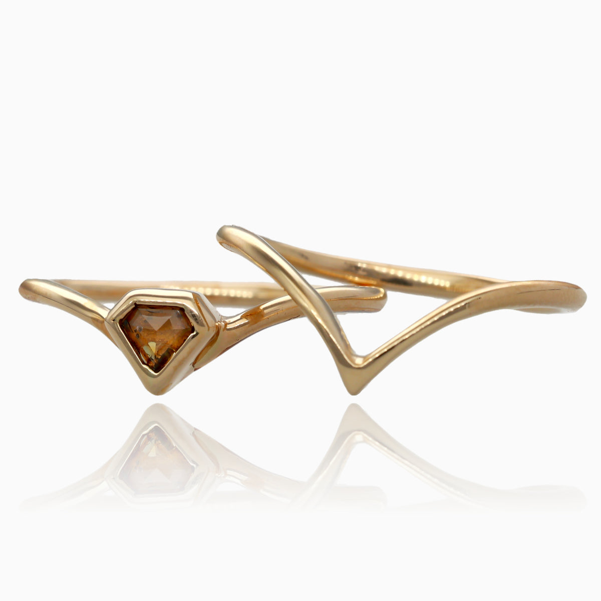 .24ct yellow rose cut kite shape Sunbeam Wedding Set14k yg