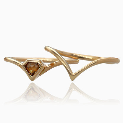 .24ct yellow rose cut kite shape Sunbeam Wedding Set14k yg