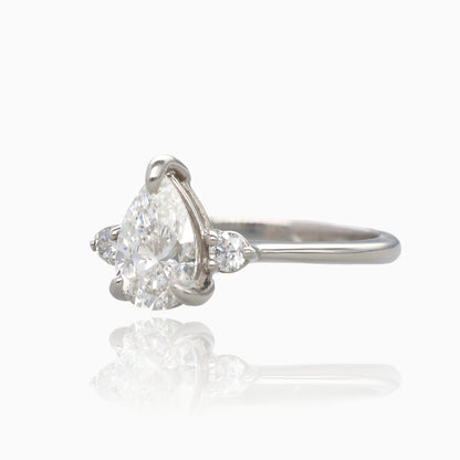 1ct Pear Shape Pure Grown Diamond 1.10TDW Three Stone Platinum Ring