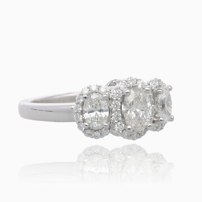 Past Present Future Oval Halo Diamond Ring