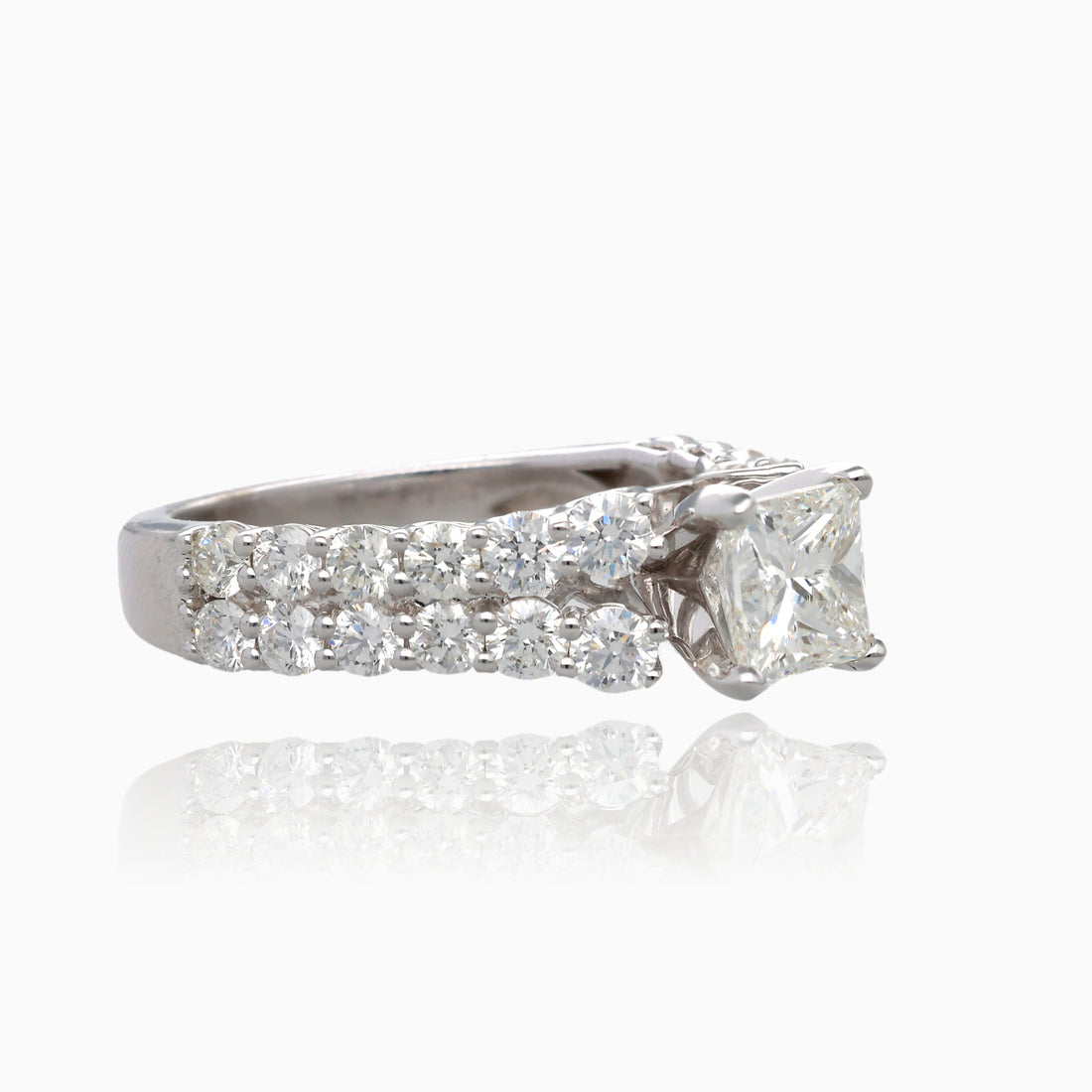 Double Row Princess Cut Diamond Cathedral Ring