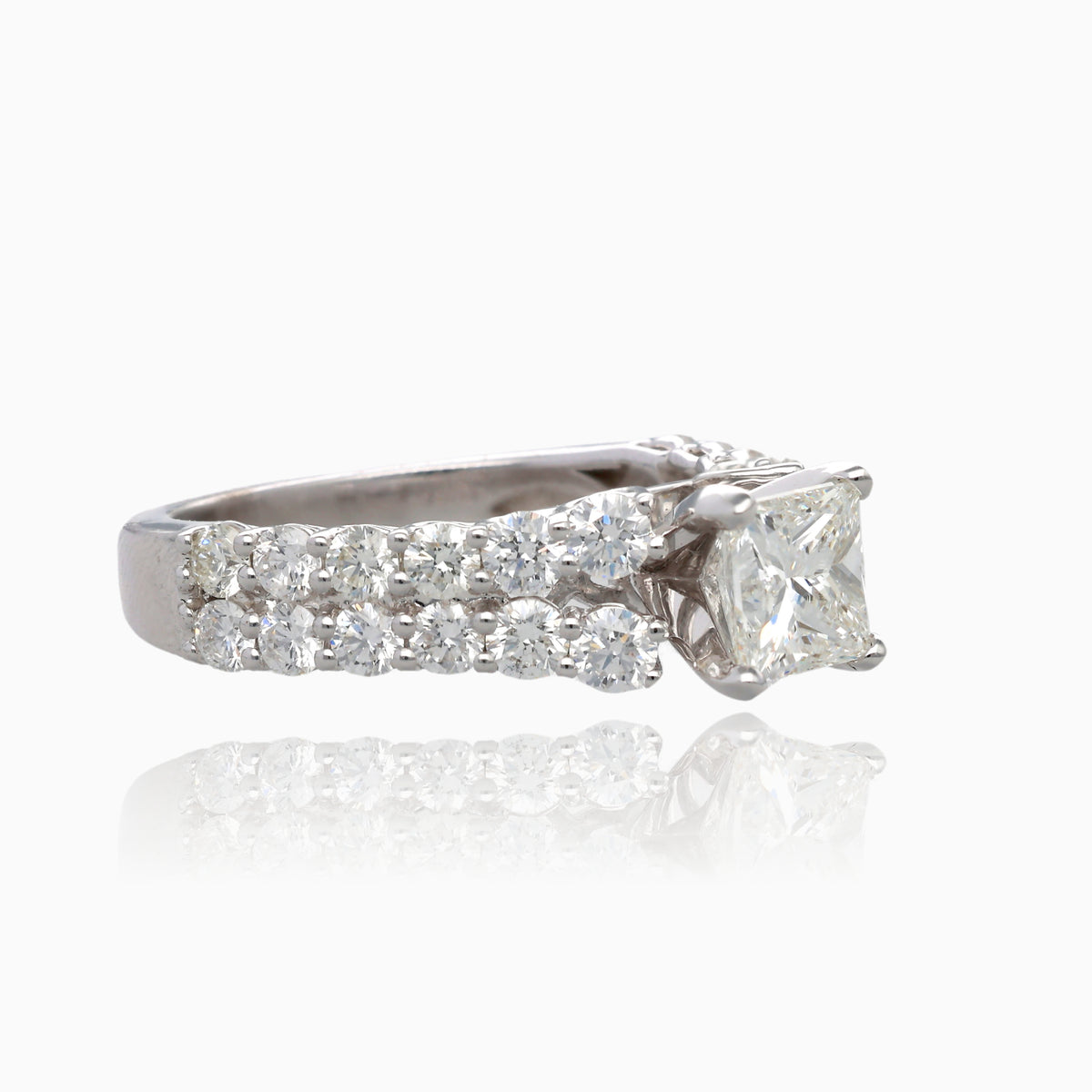 Double Row Princess Cut Diamond Cathedral Ring