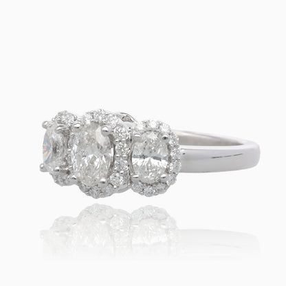 Past Present Future Oval Halo Diamond Ring