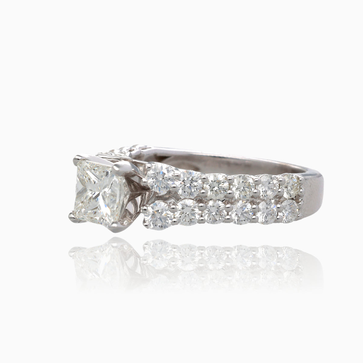 Double Row Princess Cut Diamond Cathedral Ring