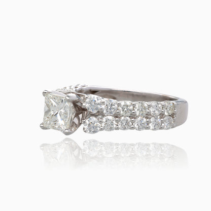 Double Row Princess Cut Diamond Cathedral Ring