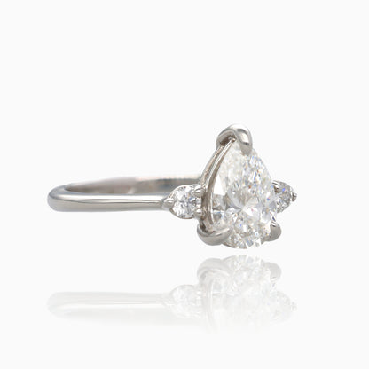 1ct Pear Shape Pure Grown Diamond 1.10TDW Three Stone Platinum Ring