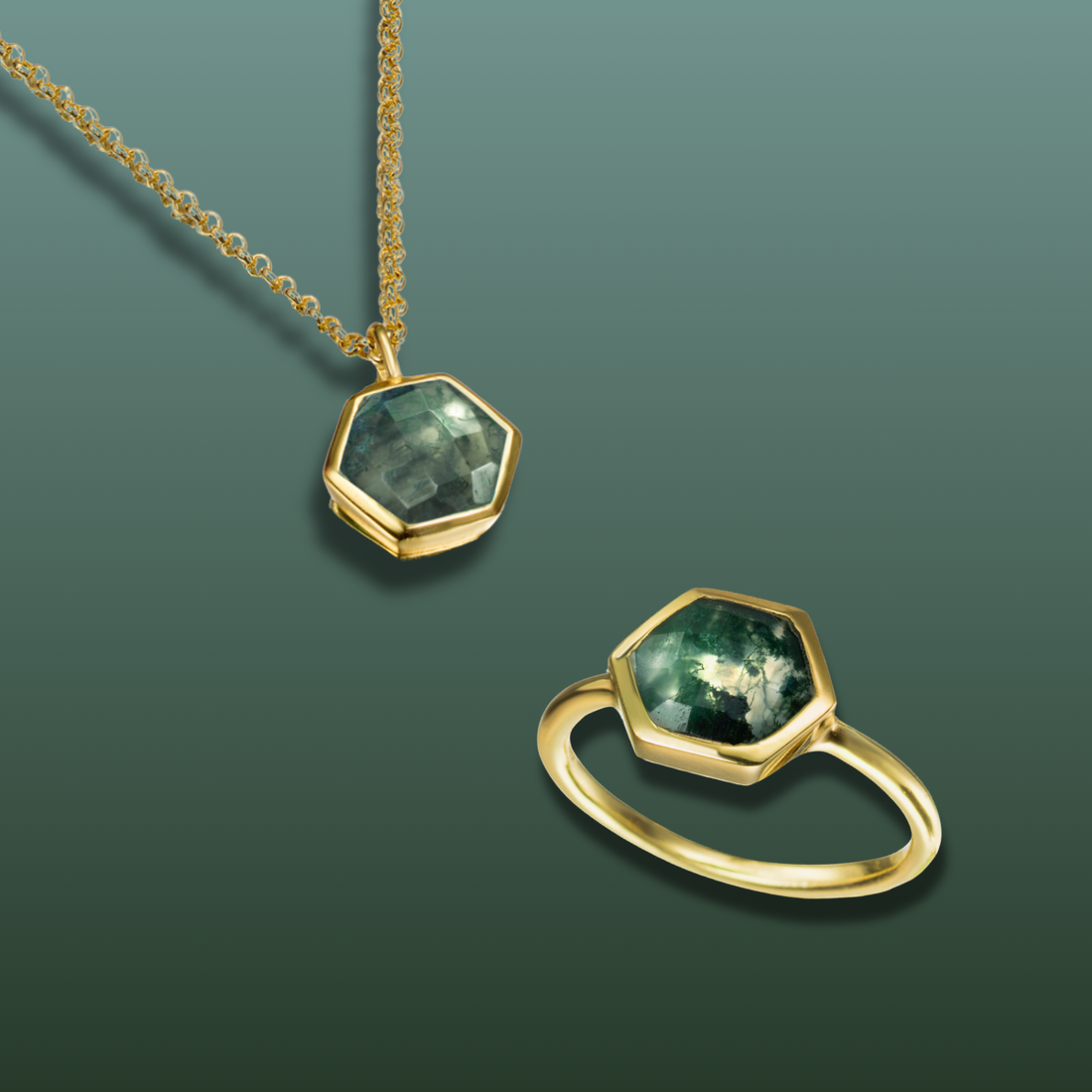Atlas Hexagonal Moss Agate Bezel