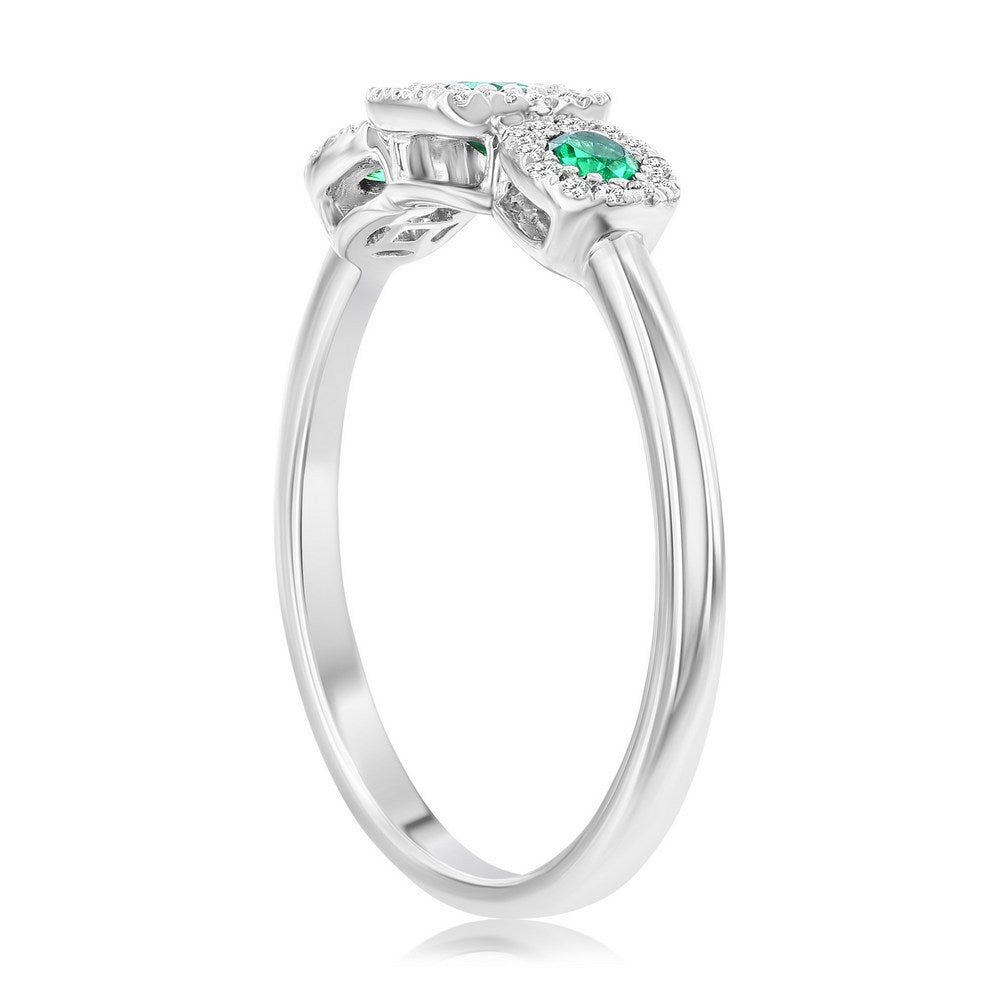 Triple the Brilliance Emerald Silver Diamond Ring
