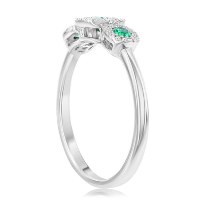 Triple the Brilliance Emerald Silver Diamond Ring