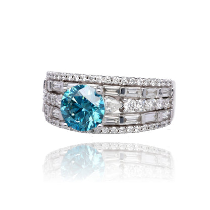 Brilliant Mosaic 14K White Gold Diamond Band with 0.99 Carat Blue Lab Diamond