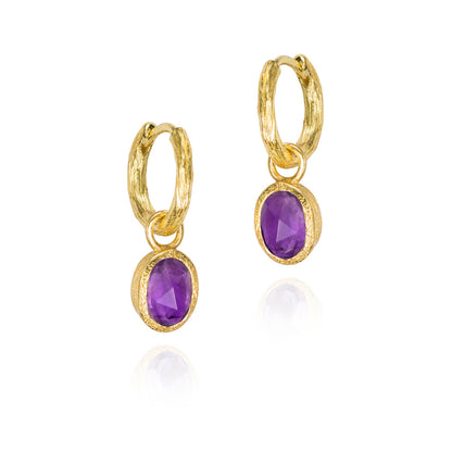 Zen Organic Natural Oval Birthstone Hoop Earrings