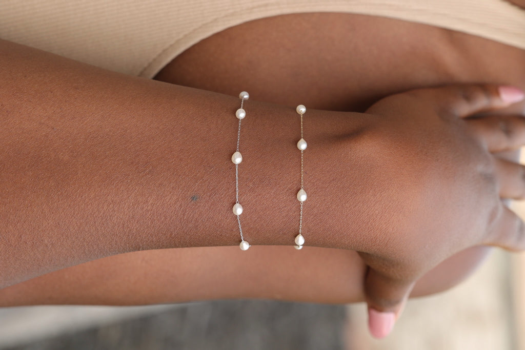 Delicate White Akoya Pearl Station Bracelet