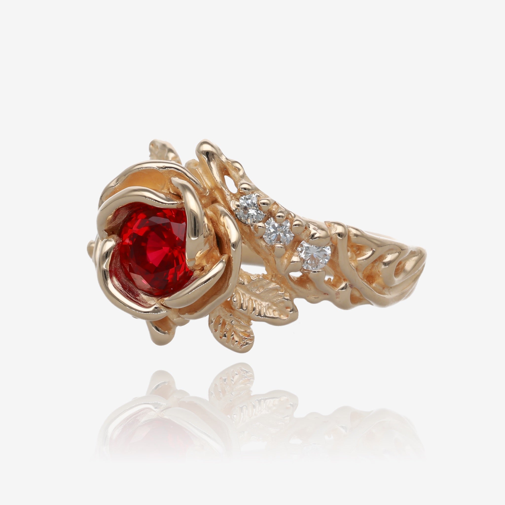 Summer Rose Ring Yellow Gold and Ruby