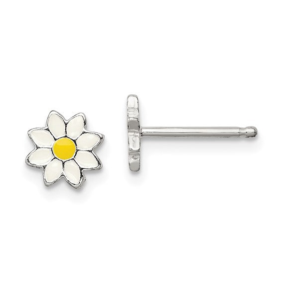 White and Yellow Daisy Flower Silver Studs