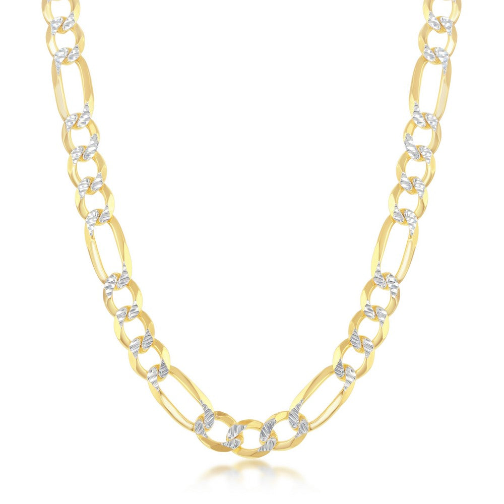 Gold over Sterling Silver Pave Look 7 Figaro Chain 24 Inches