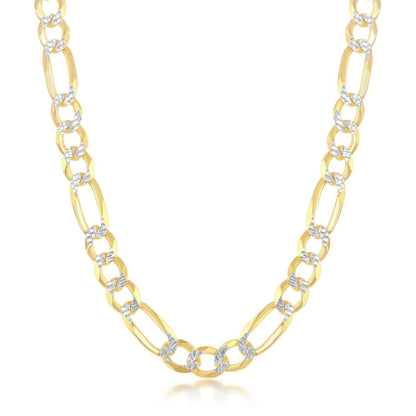 Gold over Sterling Silver Pave Look 7 Figaro Chain 24 Inches