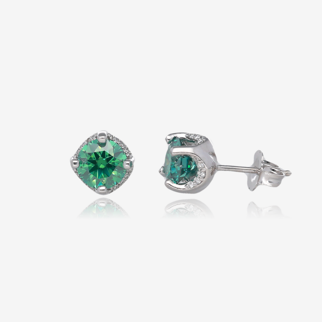 Green Moissanite and Diamond Solstice Stud Earrings in 14K White Gold