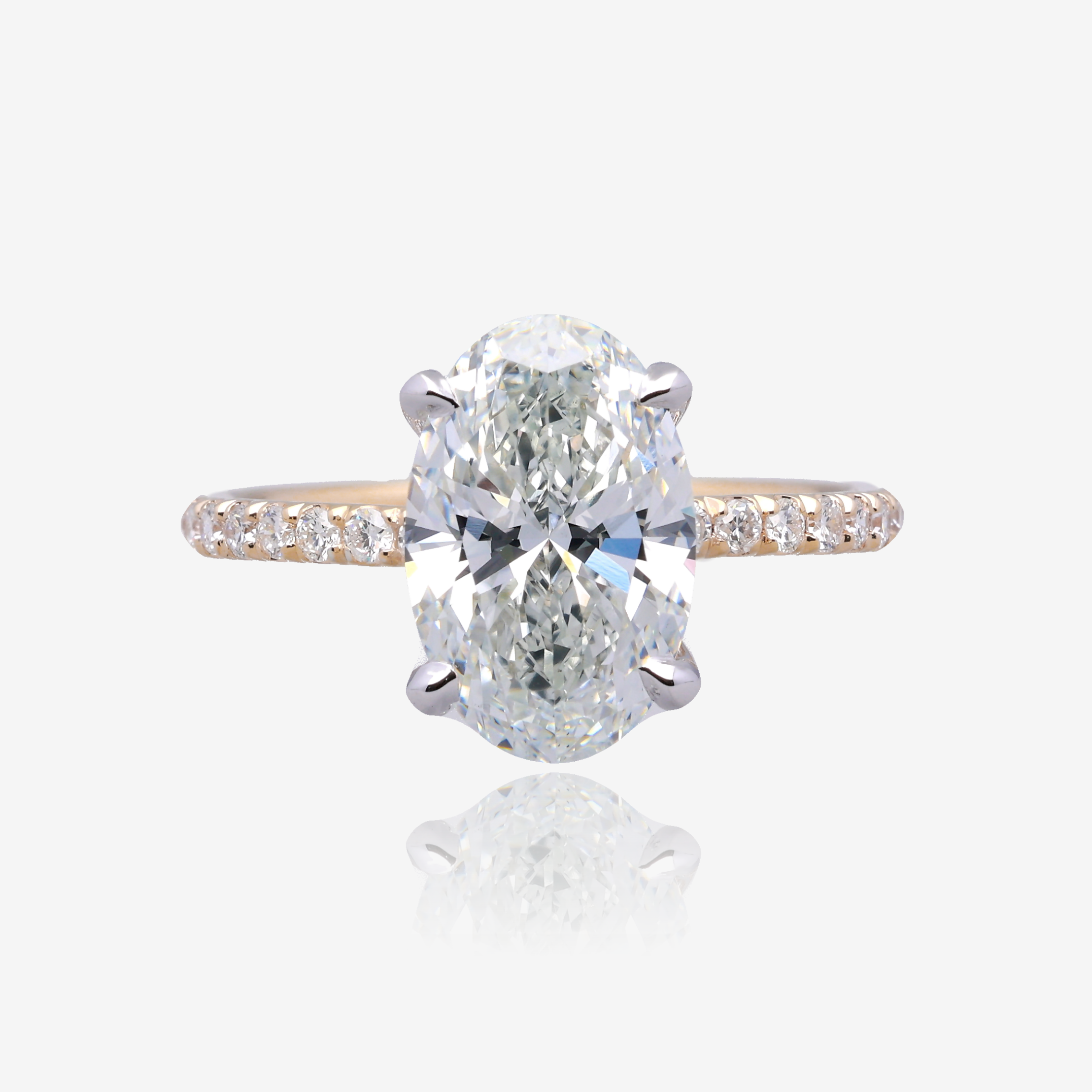 3ct Lab Grown Oval Diamond Solitaire with Pavé Band 14K Yellow Gold