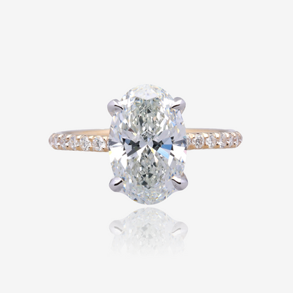 3ct Lab Grown Oval Diamond Solitaire with Pavé Band 14K Yellow Gold