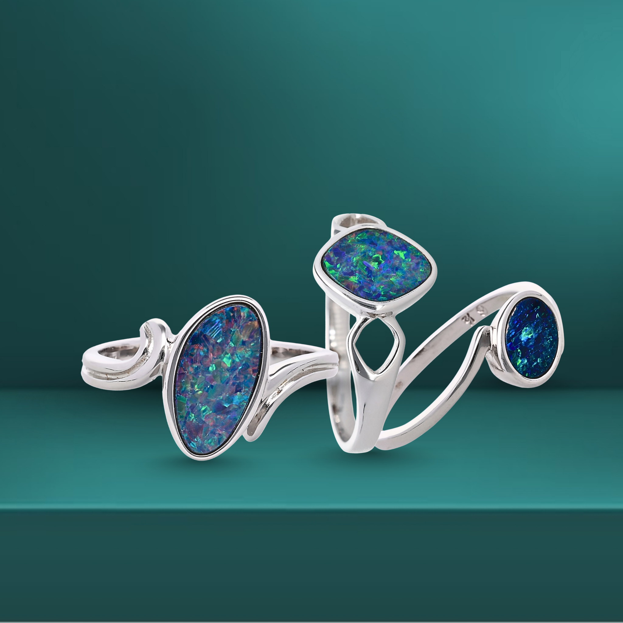 Northern Lights One Of A Kind Freeform Opal Rings in Sterling  Silver